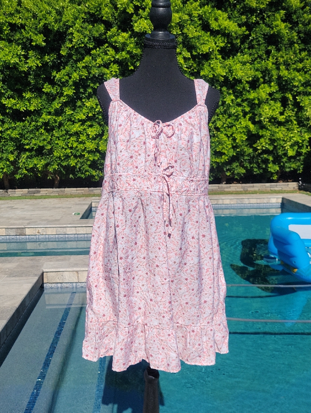 Light Pink Floral Sundress with Ruffle Hem And Pockets 1X